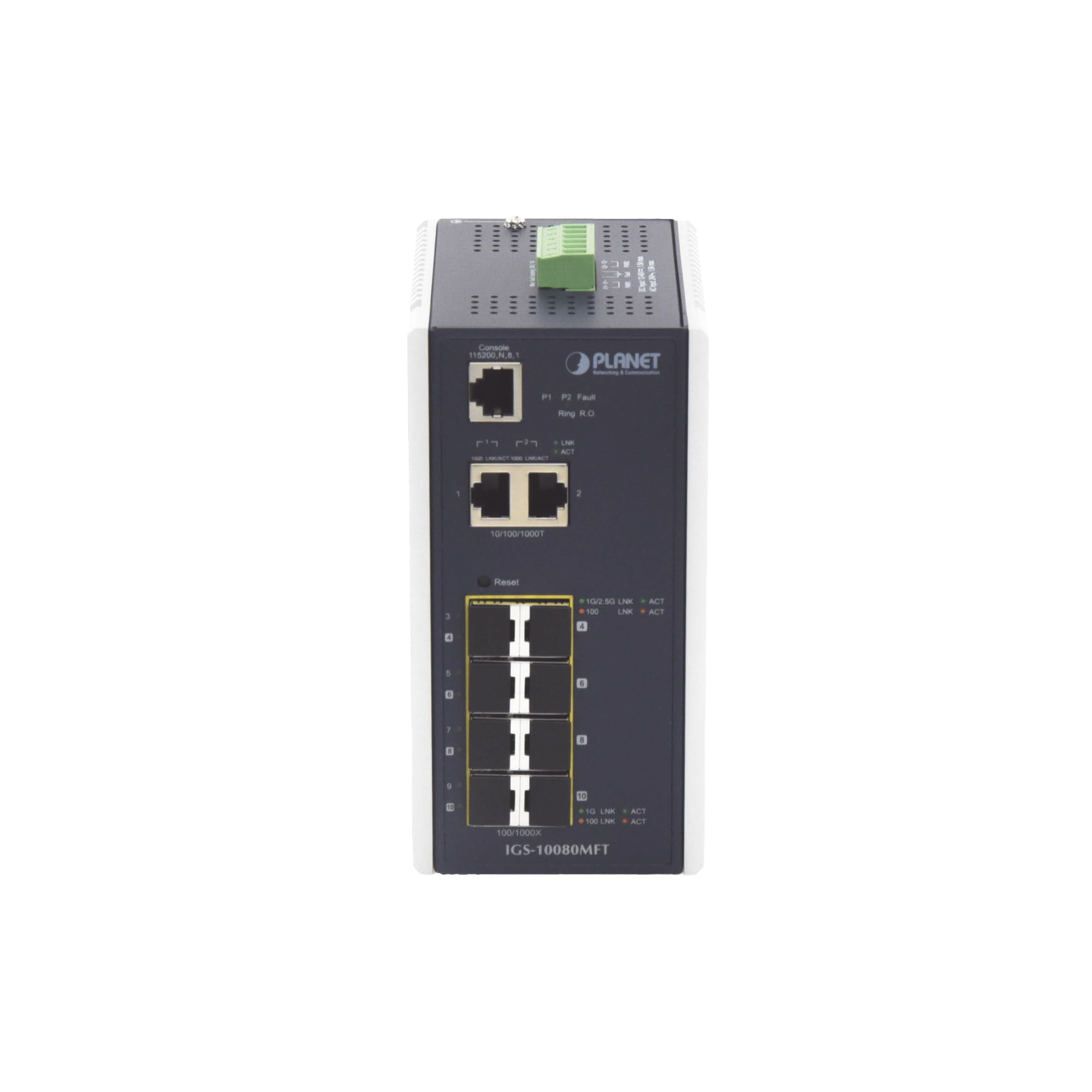 Switch Industrial Administrable L2+, 8 Puertos 1G SFP, 2 Puertos TP Gigabit, (-40 ~75 grados C)