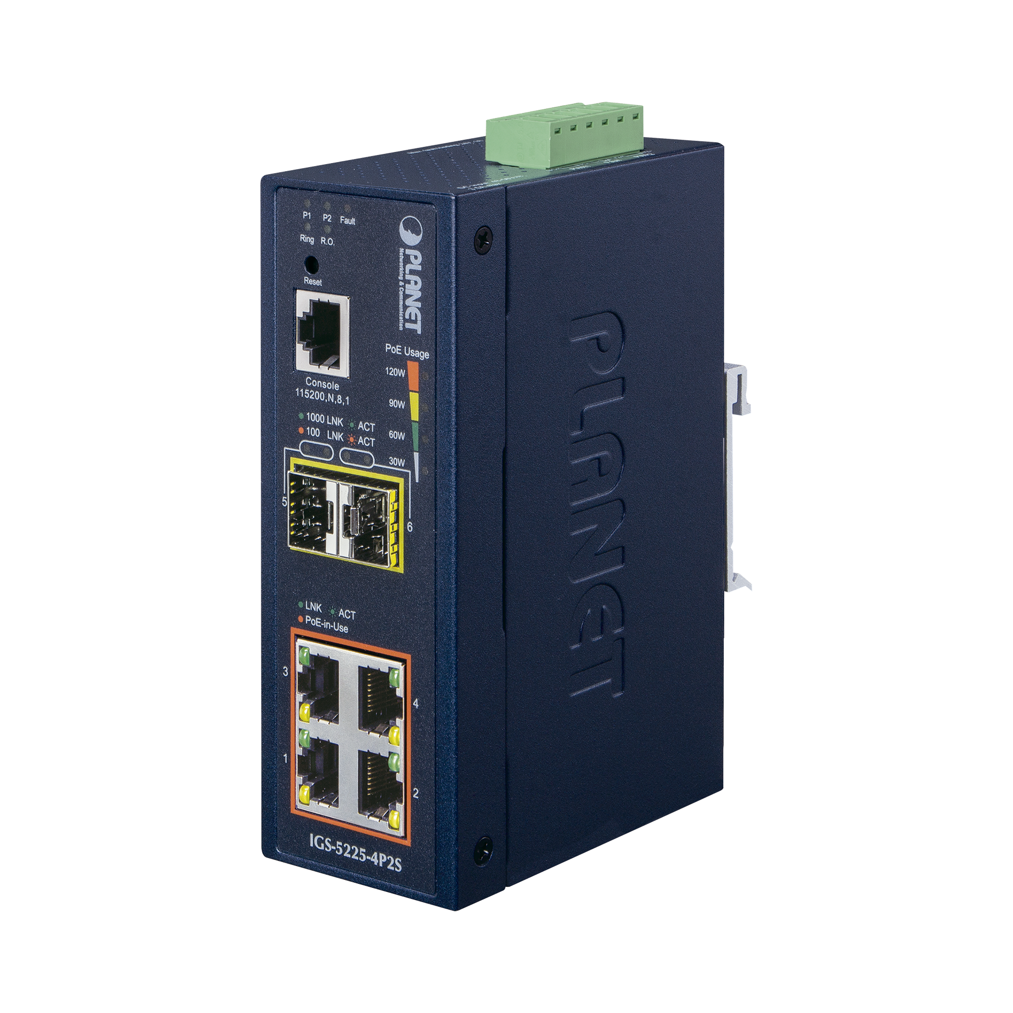 Switch Industrial Administrable Capa 2, 4 Puertos PoE 802.3af/at 10/100/1000T, 2 Puertos SFP 100/1000X