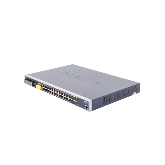 Switch PoE Industrial Capa 3, Con 24 Puertos PoE Gigabit  802.3af/at, 4 Puertos SFP Compartidos 100 / 1000X, Soporta temperaturas extremas de -40 ~ 75Â°C