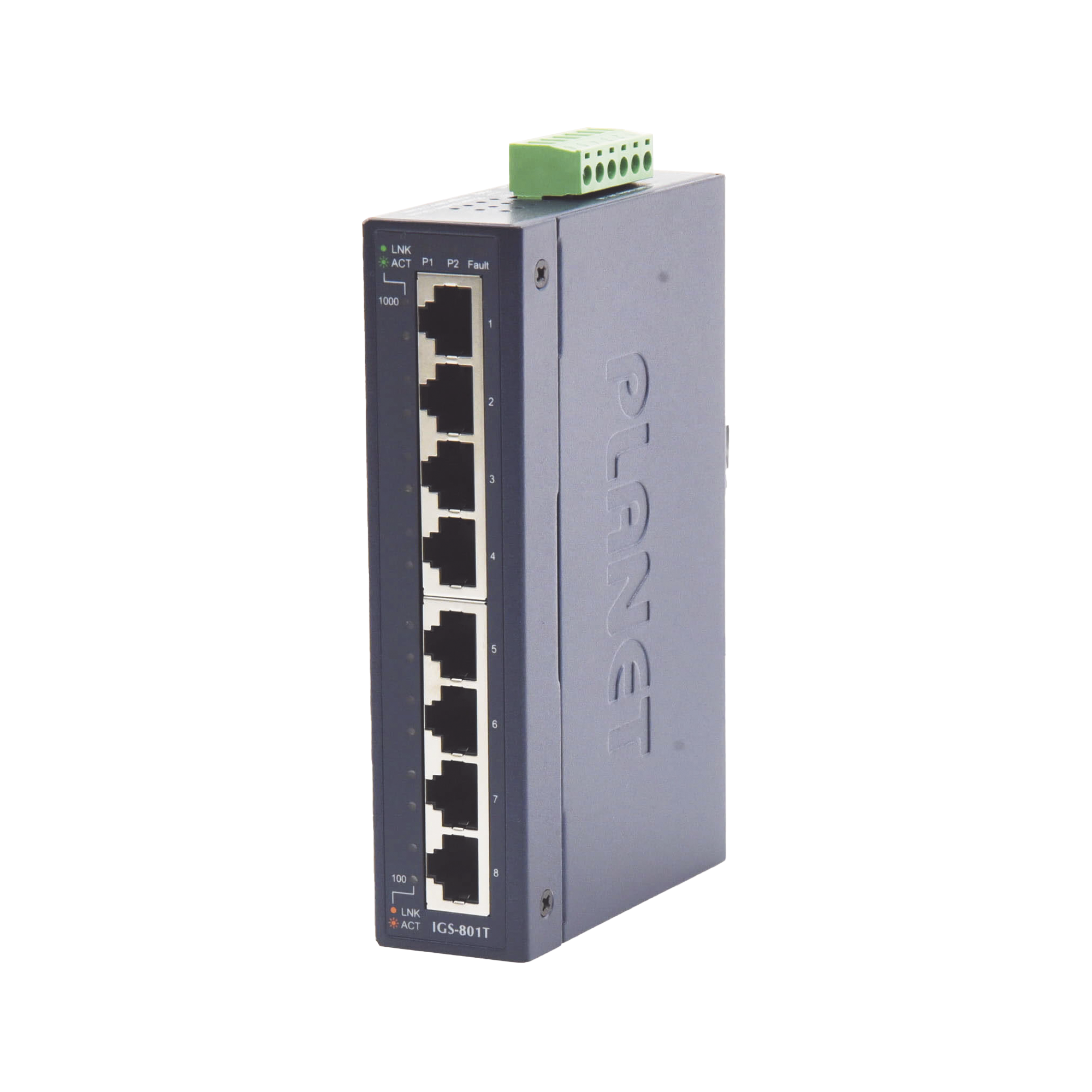 Switch Industrial No Administrable de 8 Puertos Gibabit 10/100/1000T, DiseÃ±ado para Montaje en Pared y Riel DIN