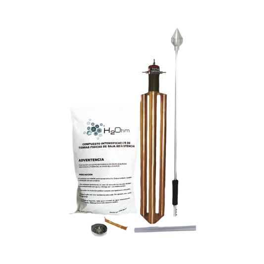 Punta Pararrayos en acero inoxidable para 80 m de DiÃ¡metro de ProtecciÃ³n con Electrodo y Mejorador de Terreno.