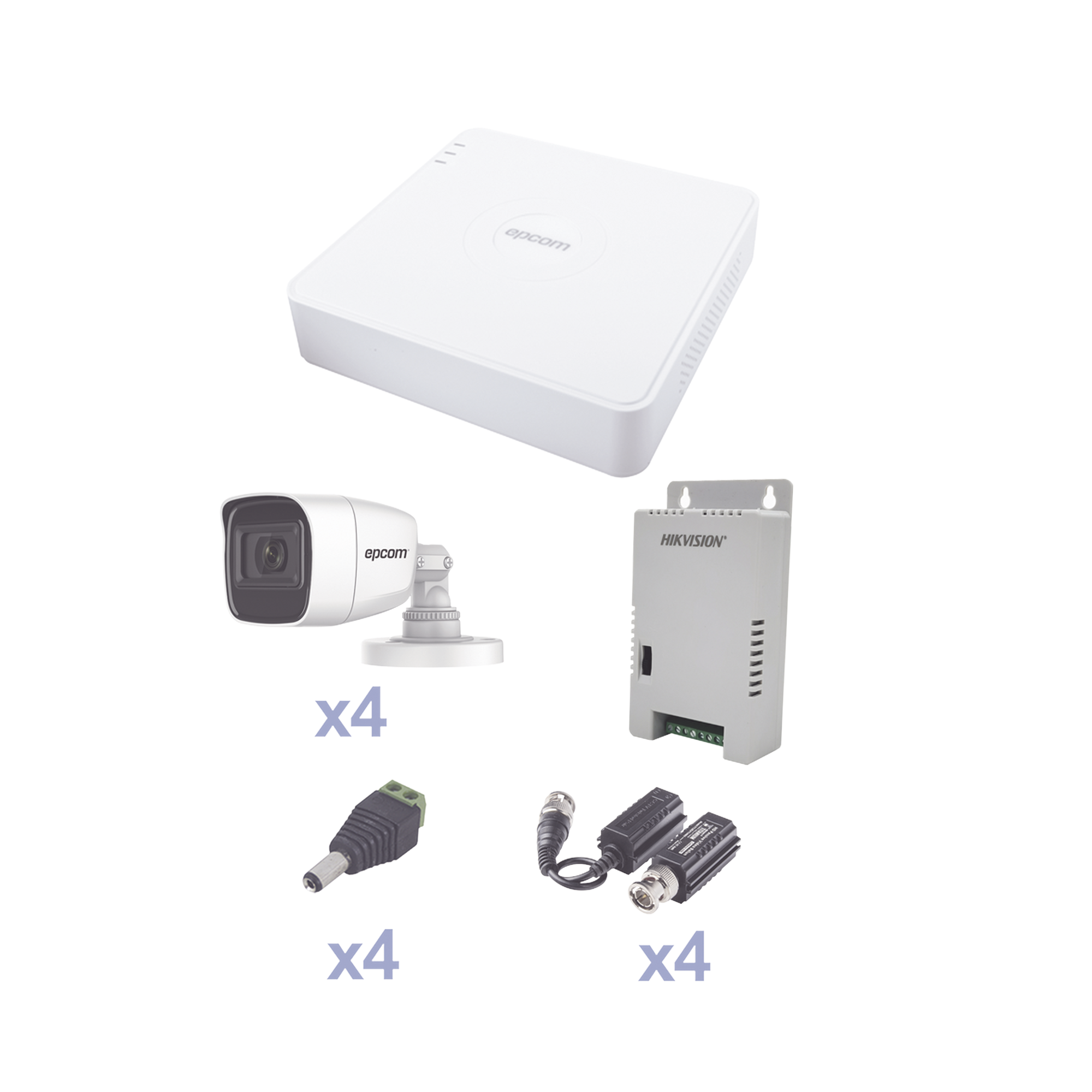 KIT TurboHD con Audio 1080p / DVR 4 Canales / 4 CÃ¡maras Bala (exterior 2.8 mm) / Transceptores / Conectores / Fuente de Poder / AUDIO POR COAXITRON