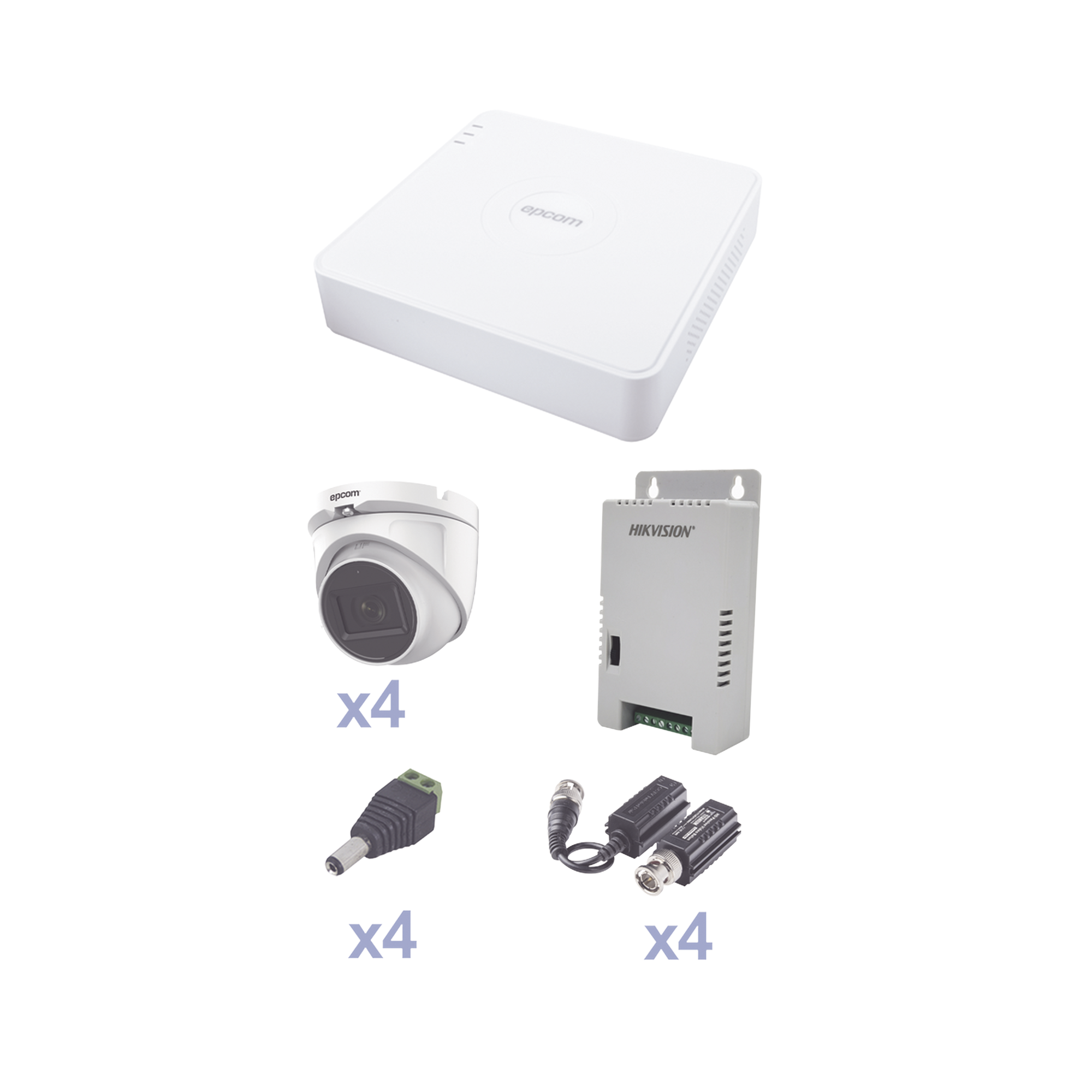 KIT TurboHD con Audio 1080p / DVR 4 Canales / 4 CÃ¡maras Domo (exterior 2.8 mm) / Transceptores / Conectores / Fuente de Poder / AUDIO POR COAXITRON