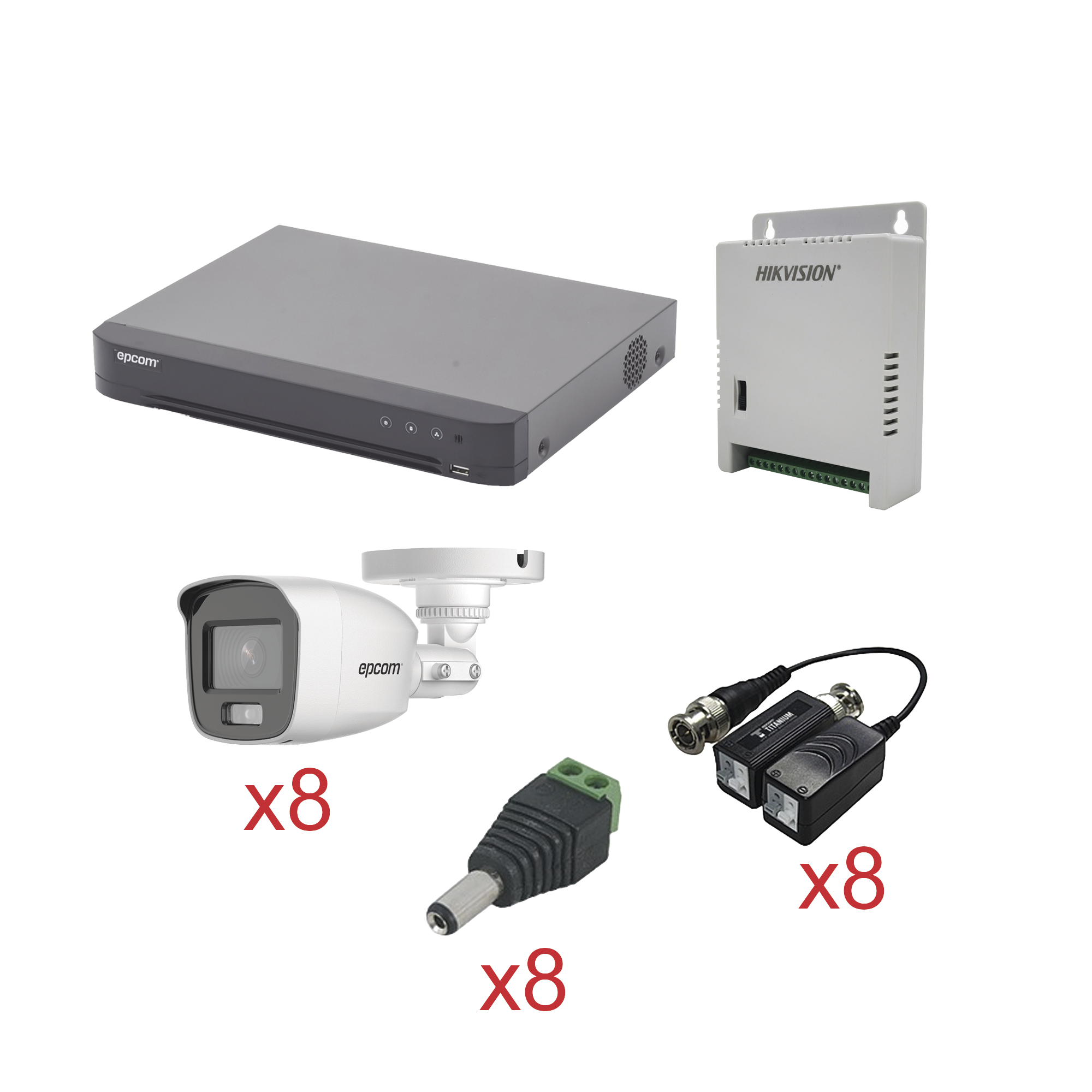 KIT TurboHD con Audio 1080p / DVR 8 Canales / 8 CÃ¡maras Bala (exterior 2.8 mm) / Transceptores / Conectores / Fuente de Poder / AUDIO POR COAXITRON