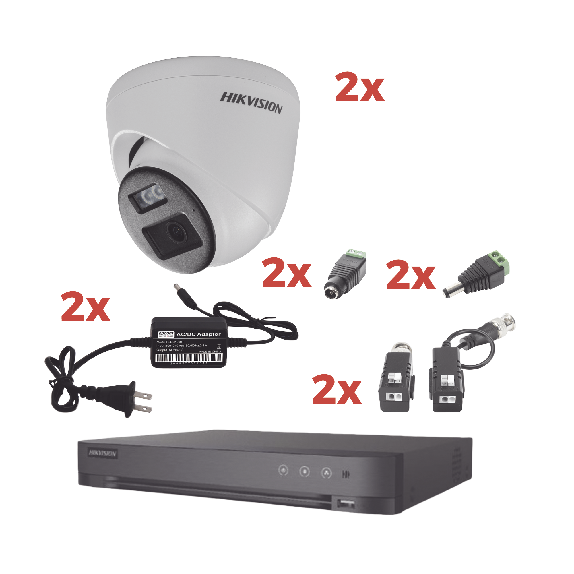 Kit Audio Bidireccional TurboHD 1080p / DVR 4 Canales / 2 CÃ¡maras Eyeball (Exterior) con Bocina y MicrofÃ³no Integrado / 2 Fuentes de Poder / Accesorios