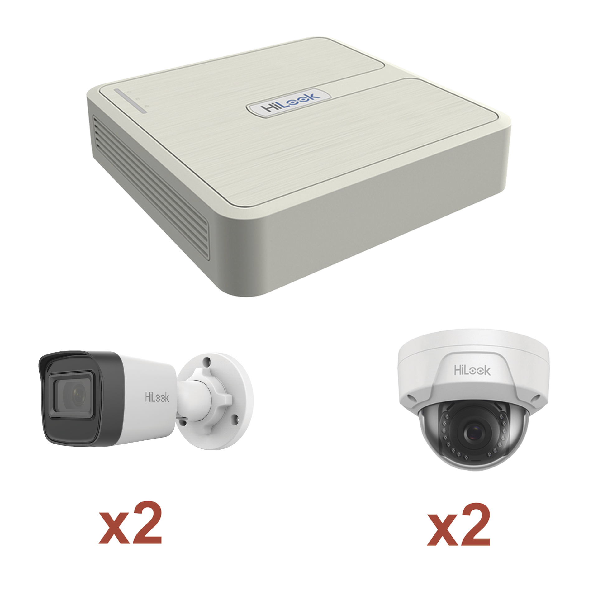 Kit IP 1080p (2 Megapixel) / NVR de 4 Canales con 4 Puertos PoE / 2 CÃ¡maras IP Bala para Exterior / 2 CÃ¡maras IP Domo para Exterior
