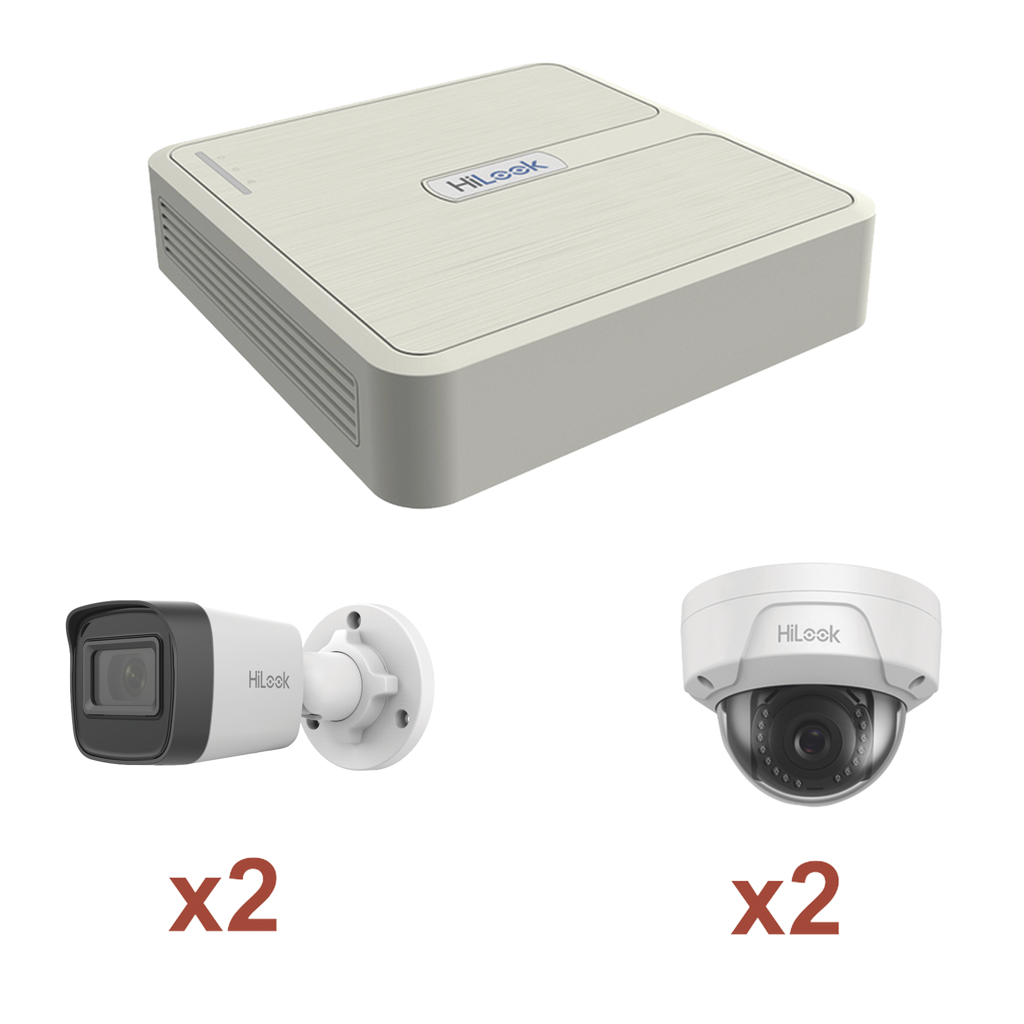 Kit IP 1080p (2 Megapixel) / NVR de 4 Canales con 4 Puertos PoE / 2 CÃ¡maras IP Bala para Exterior / 2 CÃ¡maras IP Domo para Exterior