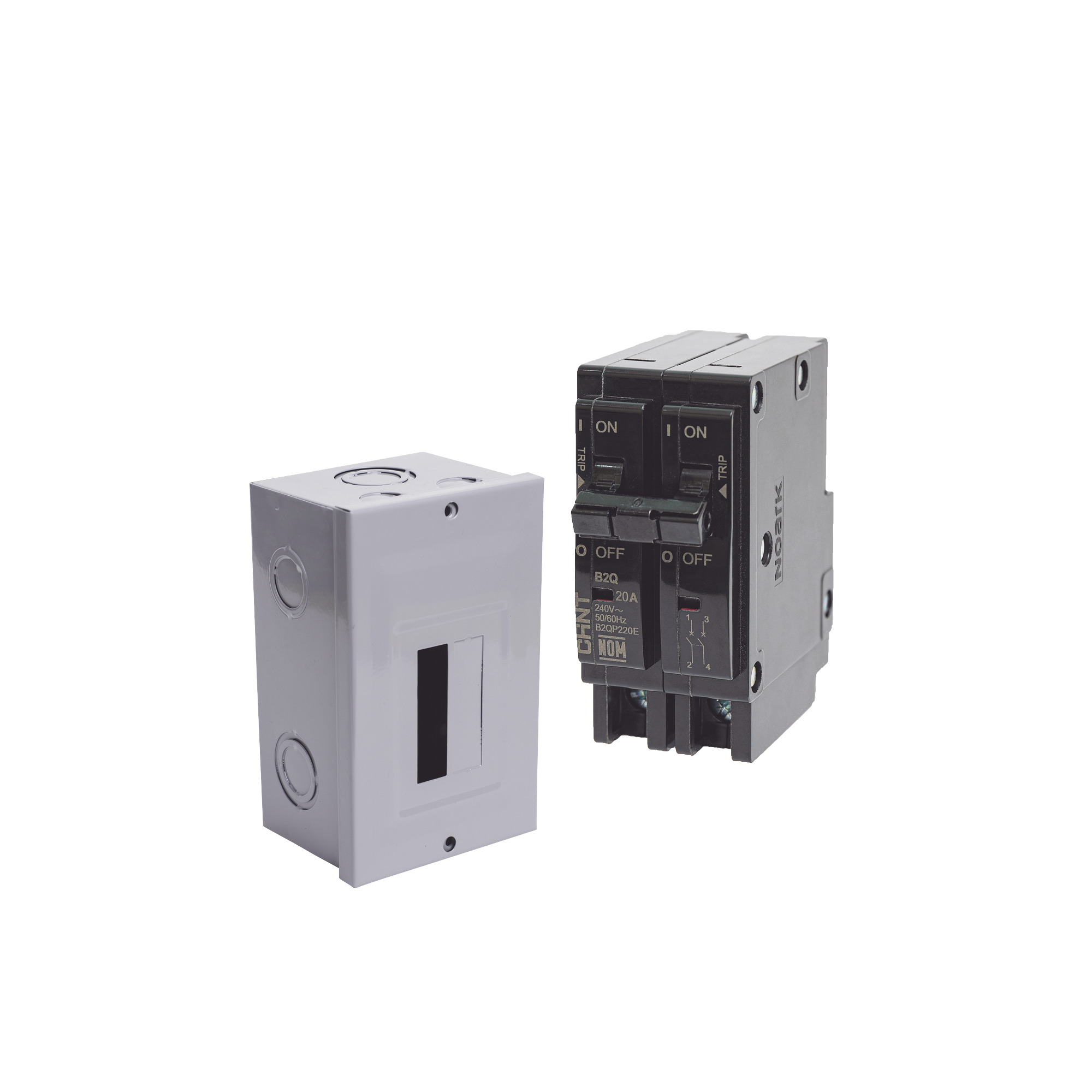 Kit Centro de Carga para sobreponer con 1 Interruptor TÃ©rmico de 2 Polos, 20Amp 120/240Vca 10kA.