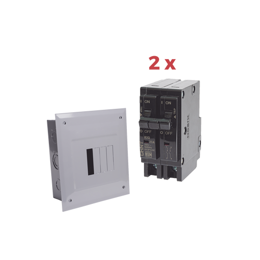 Kit Centro de Carga 4P para empotrar con 2 Interruptores TÃ©rmicos de 2 Polos, 20Amp 120/240Vca 10kA.
