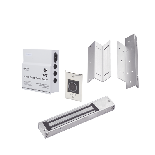 Kit para control de acceso incluye Fuente de 12VCD con respaldo de baterÃ­a/ Chapa magnÃ©tica de 600Lbs / Montajes L y Z / BotÃ³n de salida