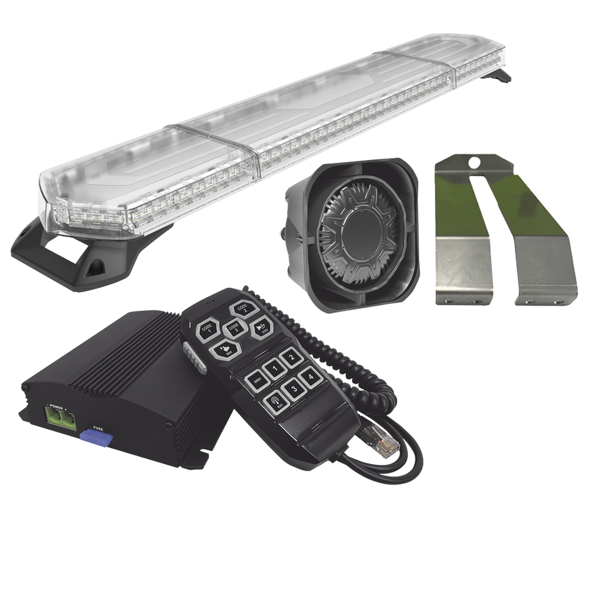 Kit de Sirena, Bocina y Torreta de 48", Con 96 LEDs, Ambar, Ideal para equipar unidades de seguridad privada, minerÃ­a e industria