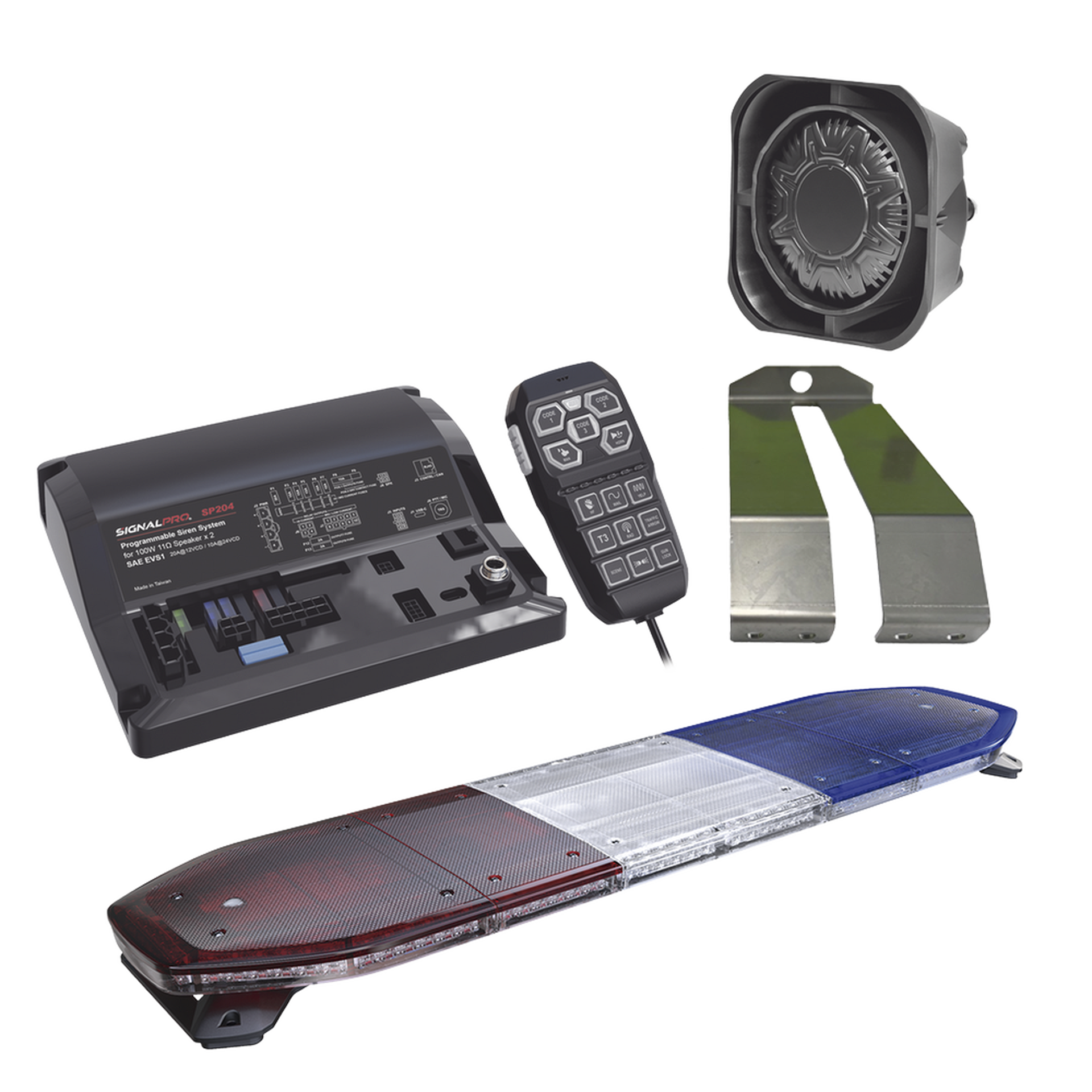 Kit de Sirena, Bocina y Torreta de 48", Con 216 LEDs, Dual Color, Frente: Rojo/Blanco, Azul/Blanco, Trasero: Rojo/Ãmbar, Azul/Ãmbar