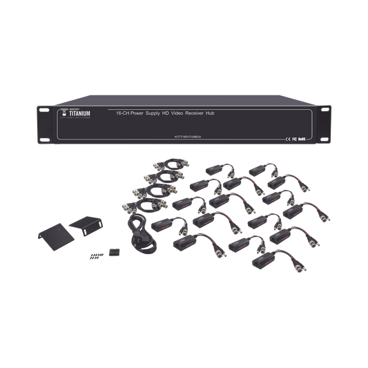 Kit de TRANSCEPTOR ACTIVO DE 16 Canales / VIDEO+PODER en un solo Cable UTP / 150m en 4K, 200m en 5 MP/ EnvÃ­a 36 Vcc y recibe 12 Vcc / TODO INCLUIDO PARA RACK / Compatible con cÃ¡maras HD-TVI/CVI/AHD/CVBS / InstalaciÃ³n Limpia