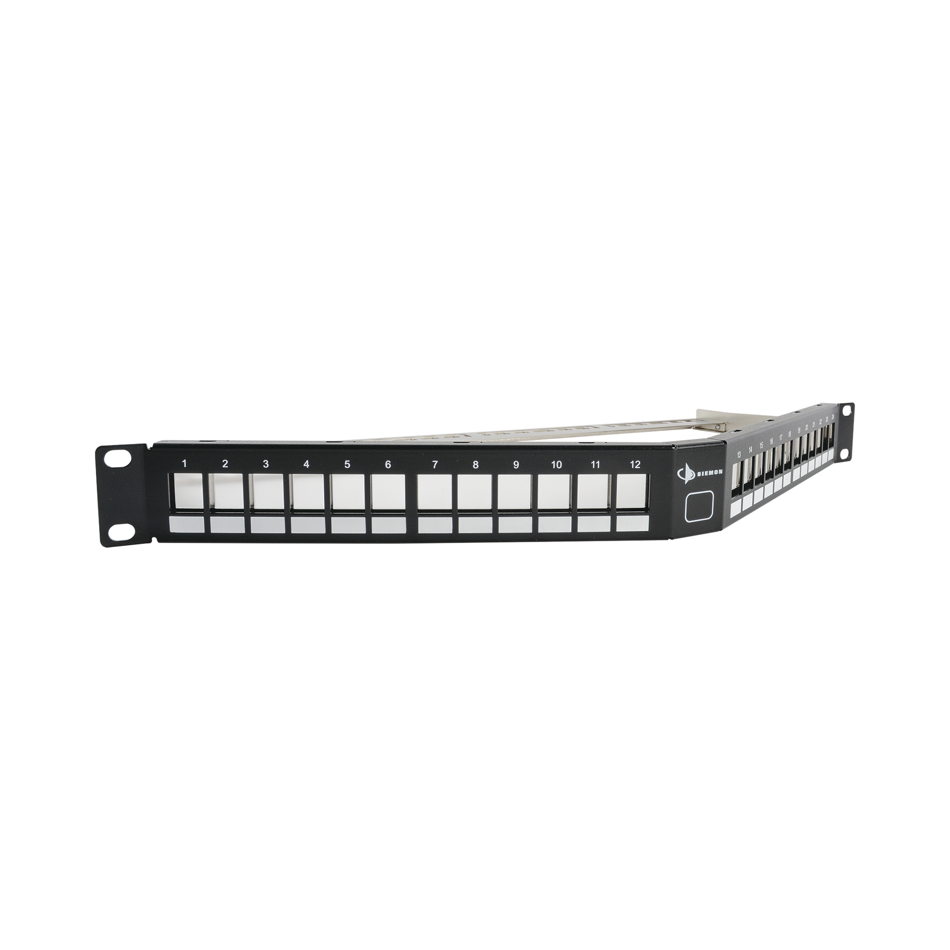 Patch Panel UTP Keystone de 24 puertos Modular (vacÃ­o), Angulado, 1UR, compatible con Jacks Keystone UTP Z-MAXÂ® y MAXÂ®
