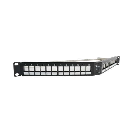 Patch Panel UTP Keystone de 24 puertos Modular (vacÃ­o), Angulado, 1UR, compatible con Jacks Keystone UTP Z-MAXÂ® y MAXÂ®