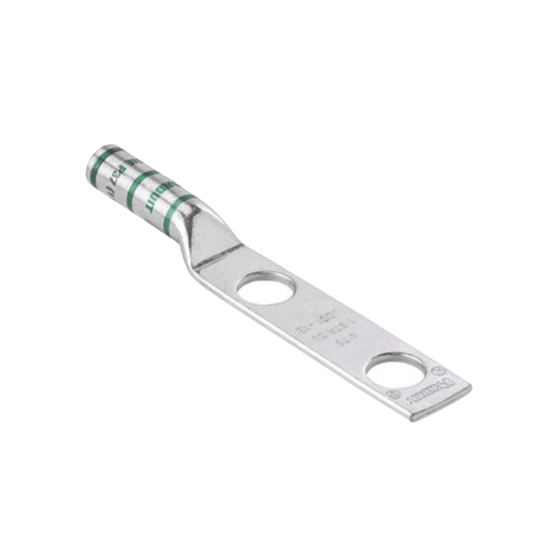 Conector de CompresiÃ³n de Cobre con 2 Orificios 3/8" para Cable 2 AWG,  1" de espacio entre Orificios. Paquete de 25 Piezas