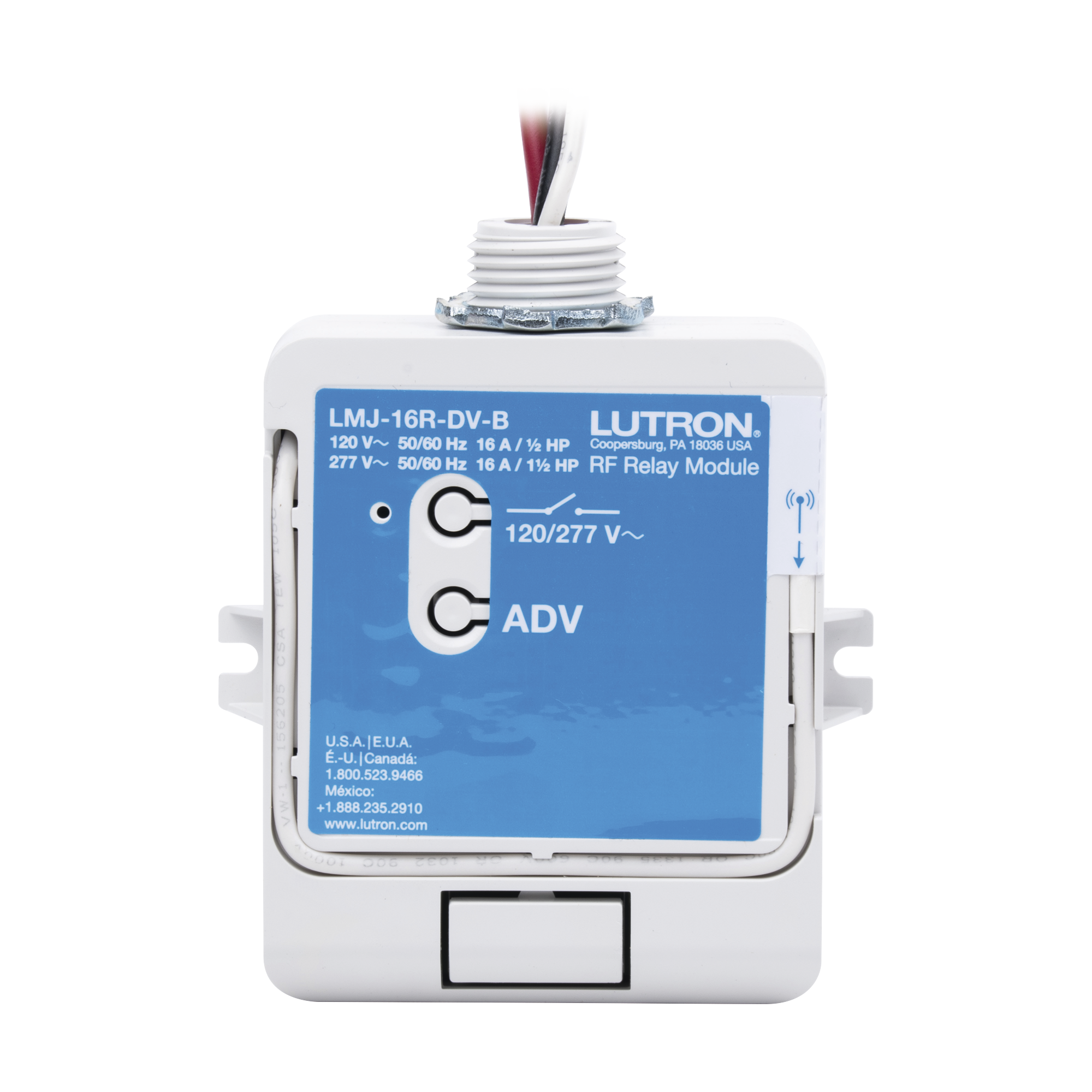 (RadioRA2) Relay control de iluminaciÃ³n, carga 16A, 120/277V, compatible con RadioRA2, RA2Select y RR3.