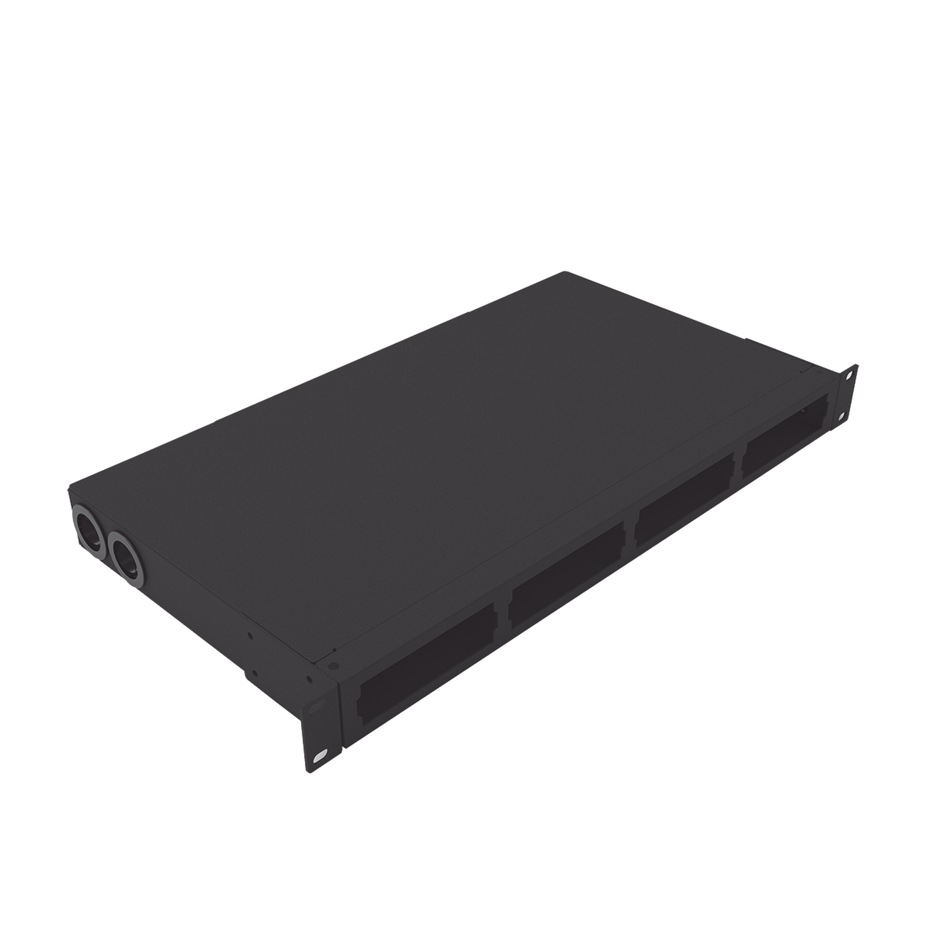 Distribuidor de fibra Ã³ptica vacio 19in, Acepta 4 placas Acopladoras de Linkedpro, hasta 24 fibras, 1UR, Incluye charola de empalme