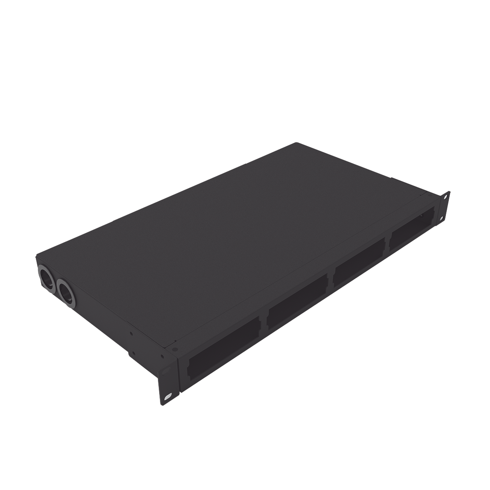 Distribuidor de fibra Ã³ptica vacio 19in, Acepta 4 placas Acopladoras de Linkedpro, hasta 24 fibras, 1UR, Incluye charola de empalme