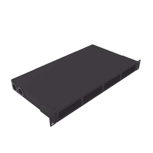 Distribuidor de fibra Ã³ptica vacio 19in, Acepta 4 placas Acopladoras de Linkedpro, hasta 24 fibras, 1UR, Incluye charola de empalme