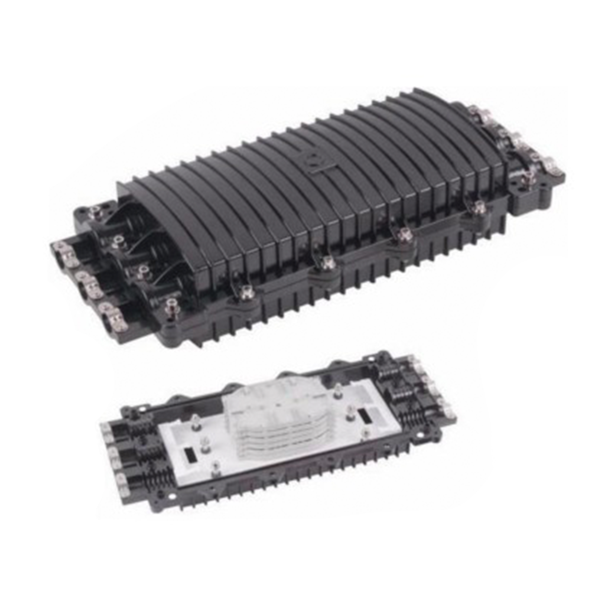 Caja de DistribuciÃ³n de Fibra Ãptica Horizontal, hasta 96 empalmes, Exterior IP68, 3 Puertos de entrada y Salida