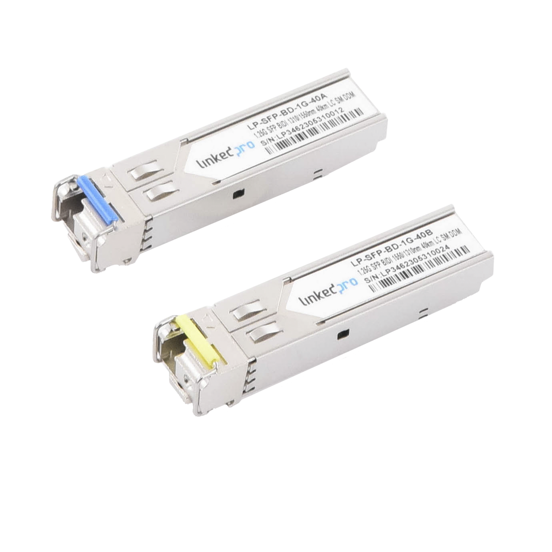 Transceptores Ãpticos Bidireccionales SFP (Mini-Gbic) / Monomodo 1310 & 1550 nm / 1.25 Gbps / 1000BASE-BX / Conector LC/UPC Simplex / DDM / Hasta 40 km / 2 Piezas