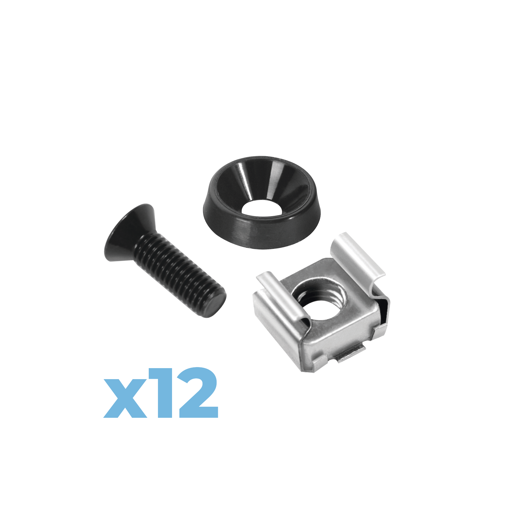 Juego de 12 Tornillos con 12 Arandelas y 12 Tuercas Enjauladas para Rack Linkedpro