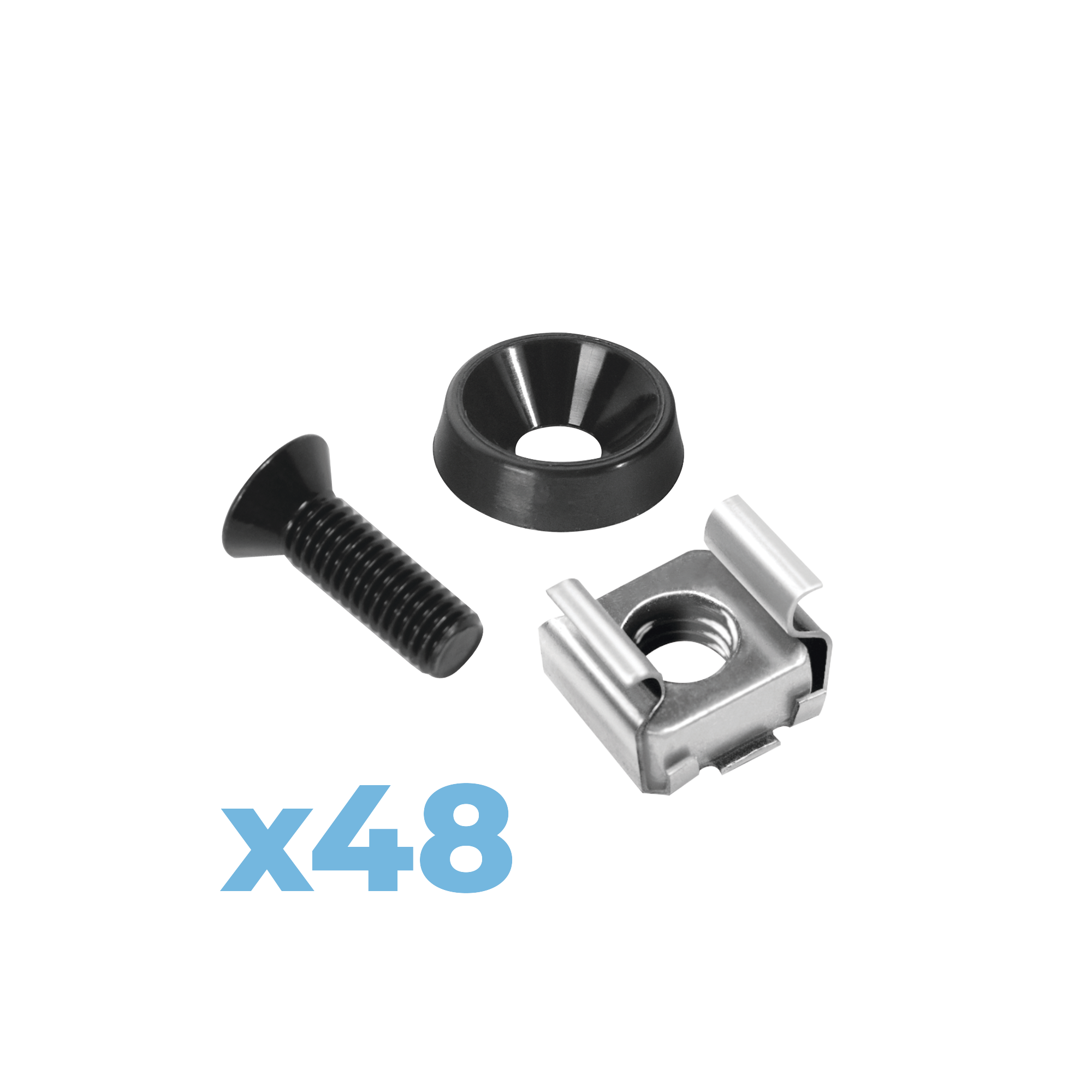 Juego de 48 Tornillos con 48 Arandelas y 48 Tuercas Enjauladas para Rack LINKED PRO