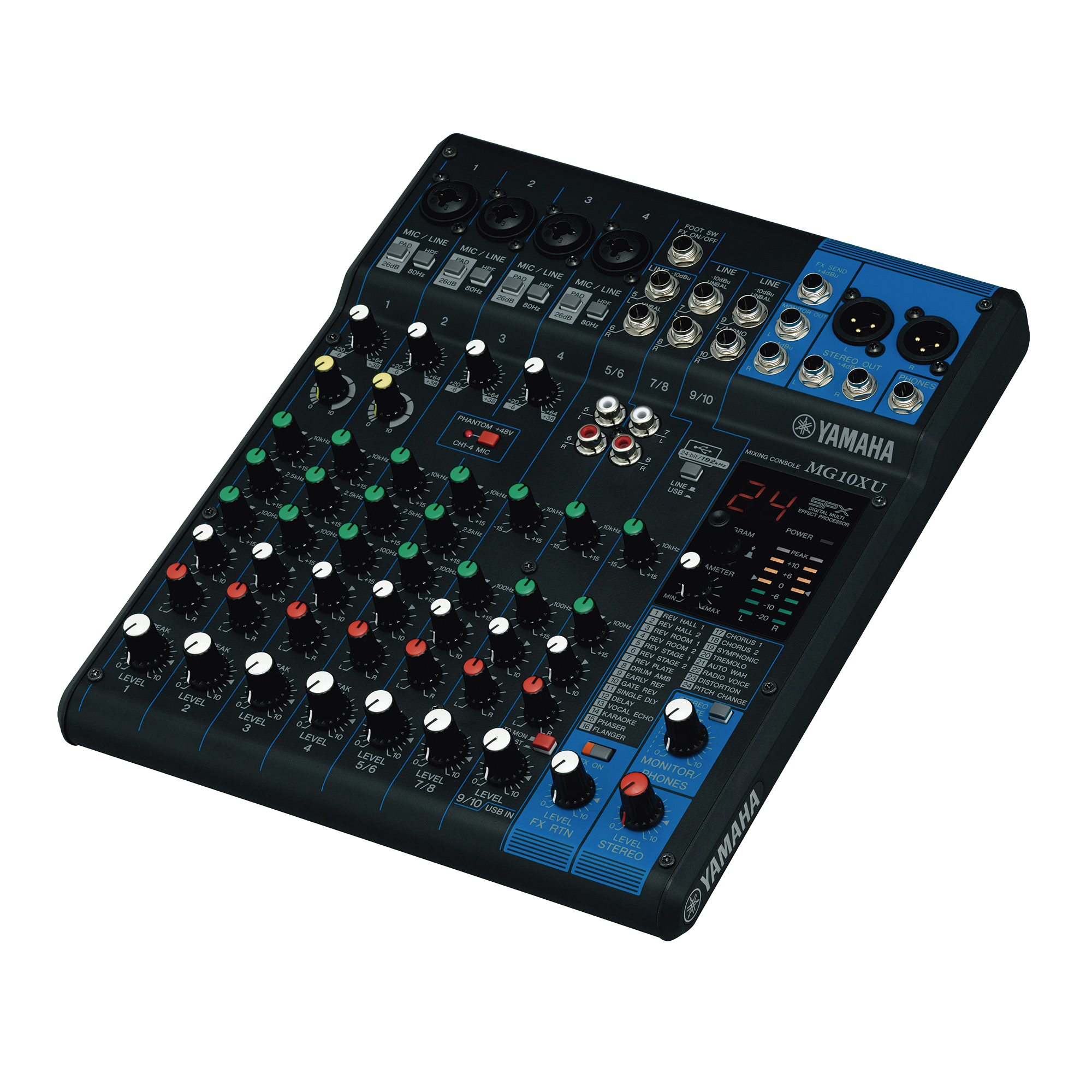 Mezcladora de Audio | 10 Canales | Perillas | 4 Entradas de Micrófono/Línea | 3 entradas Estéreo | Efectos | USB