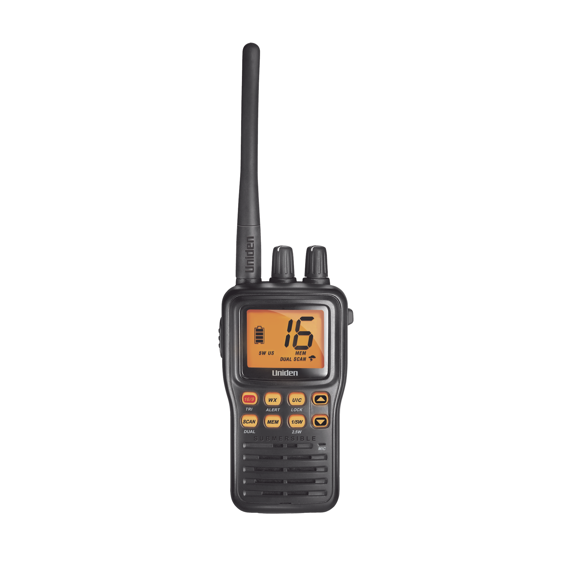 Radio Marino PortÃ¡til VHF, flotante y sumergible, Rx: 156.050-163.275MHz Tx: 156.025-157.425MHz, cumple con los canales marinos Internacionales, de EUA y CanadÃ¡