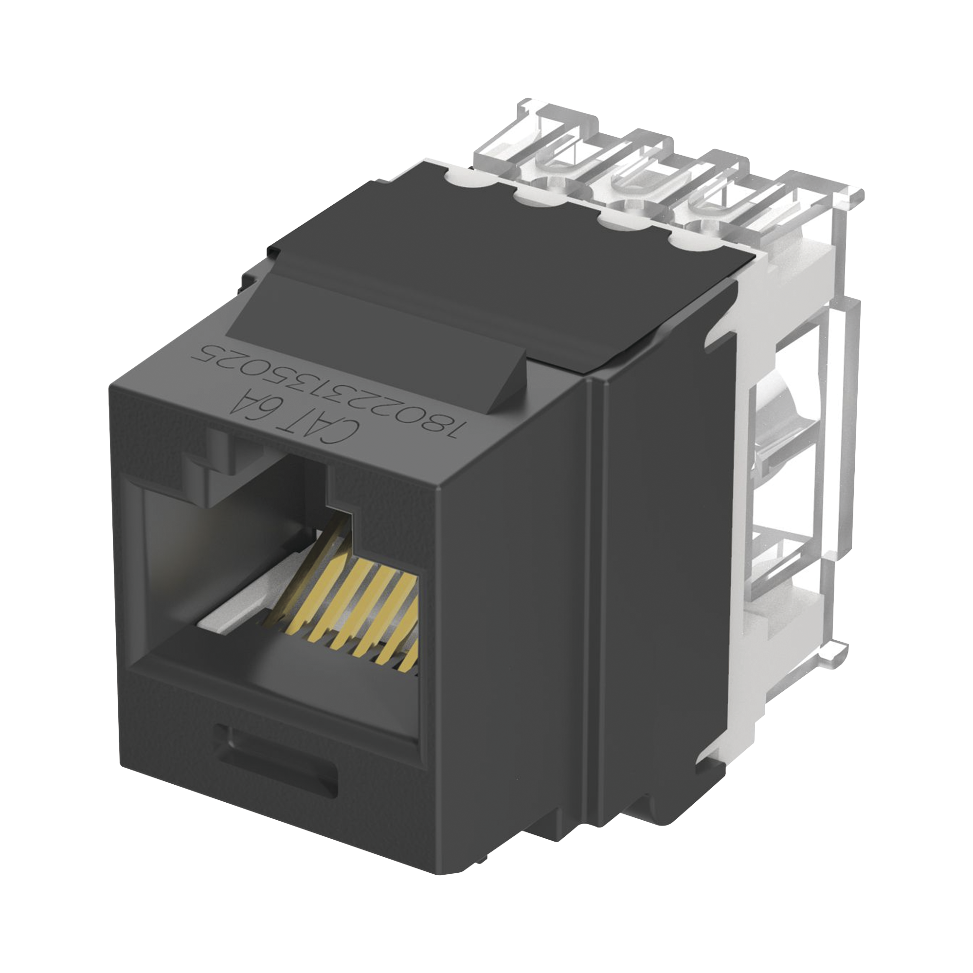 Conector Jack Estilo 110 (de Impacto), Tipo Keystone, CategorÃ­a 6A, de 8 posiciones y 8 cables, Color Negro