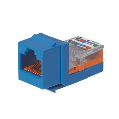 Conector Jack Estilo Leadframe, Tipo Keystone, CategorÃ­a 5e, de 8 posiciones y 8 cables, Color Azul
