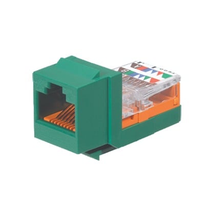 Conector Jack Estilo Leadframe, Tipo Keystone, CategorÃ­a 5e, de 8 posiciones y 8 cables, Color Verde