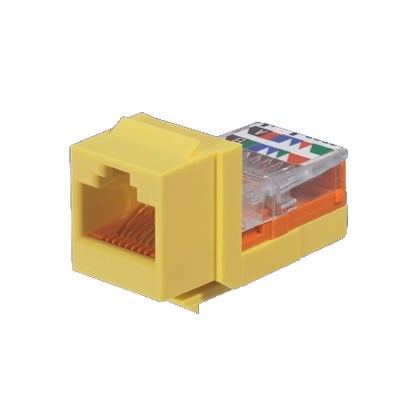 Conector Jack Estilo Leadframe, Tipo Keystone, CategorÃ­a 5e, de 8 posiciones y 8 cables, Color Amarillo