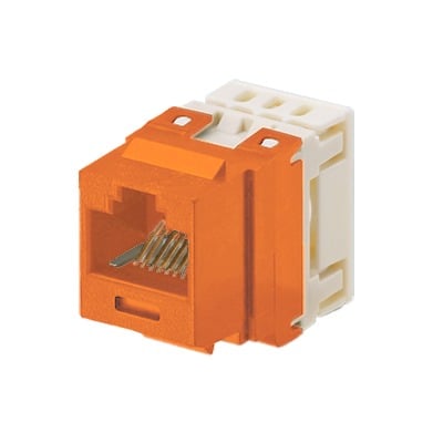 Conector Jack Estilo 110 (de Impacto), Tipo Keystone, CategorÃ­a 5e, de 8 posiciones y 8 cables, Color Naranja