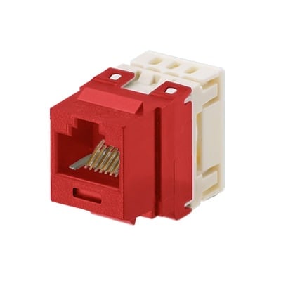 Conector Jack Estilo 110 (de Impacto), Tipo Keystone, CategorÃ­a 5e, de 8 posiciones y 8 cables, Color Rojo
