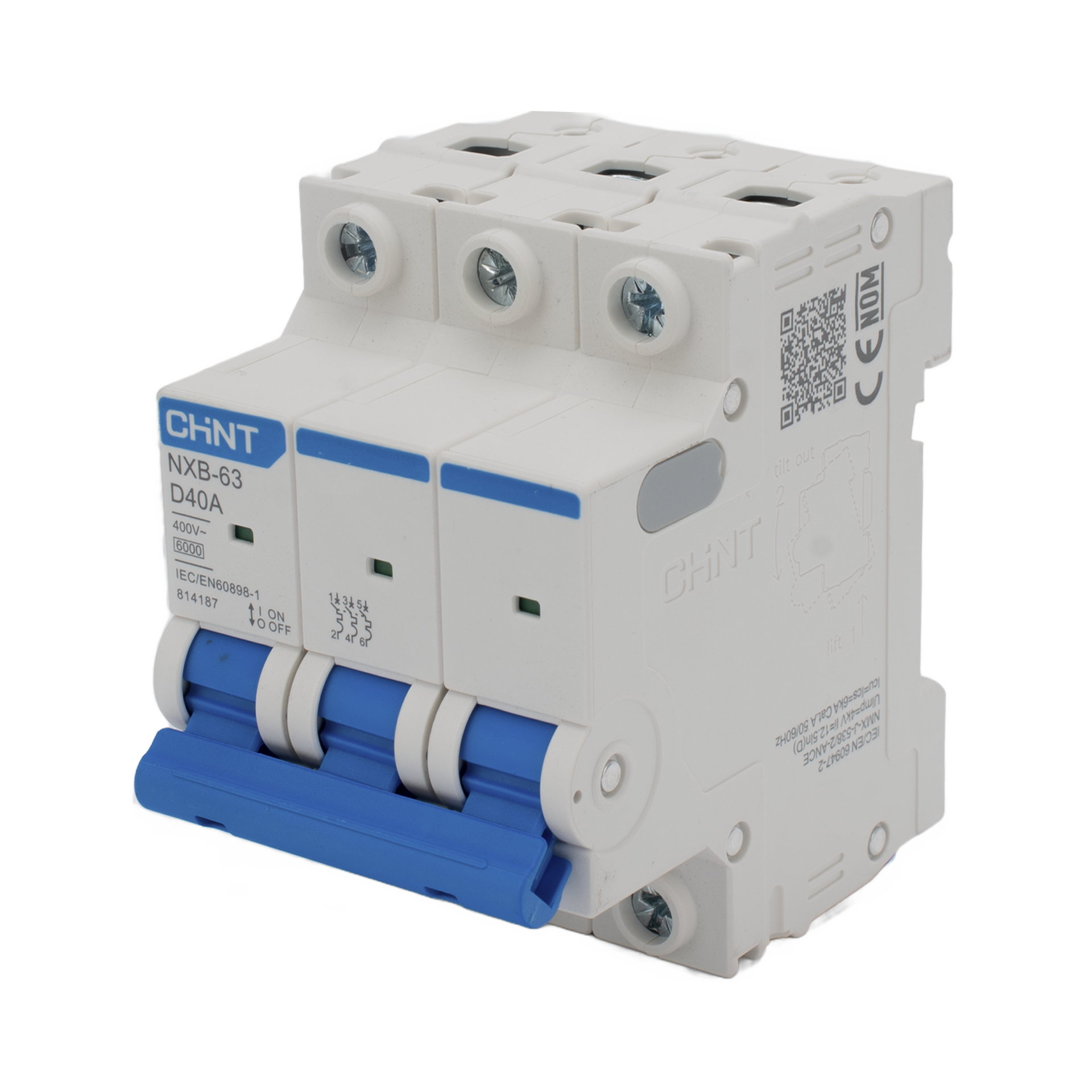 Pastilla para Riel Din, 3 Polos, 40 Amp, Vca:110/415v, 6kA, CatÃ¡logo: NXB633PD40, Serie: NXB-63.