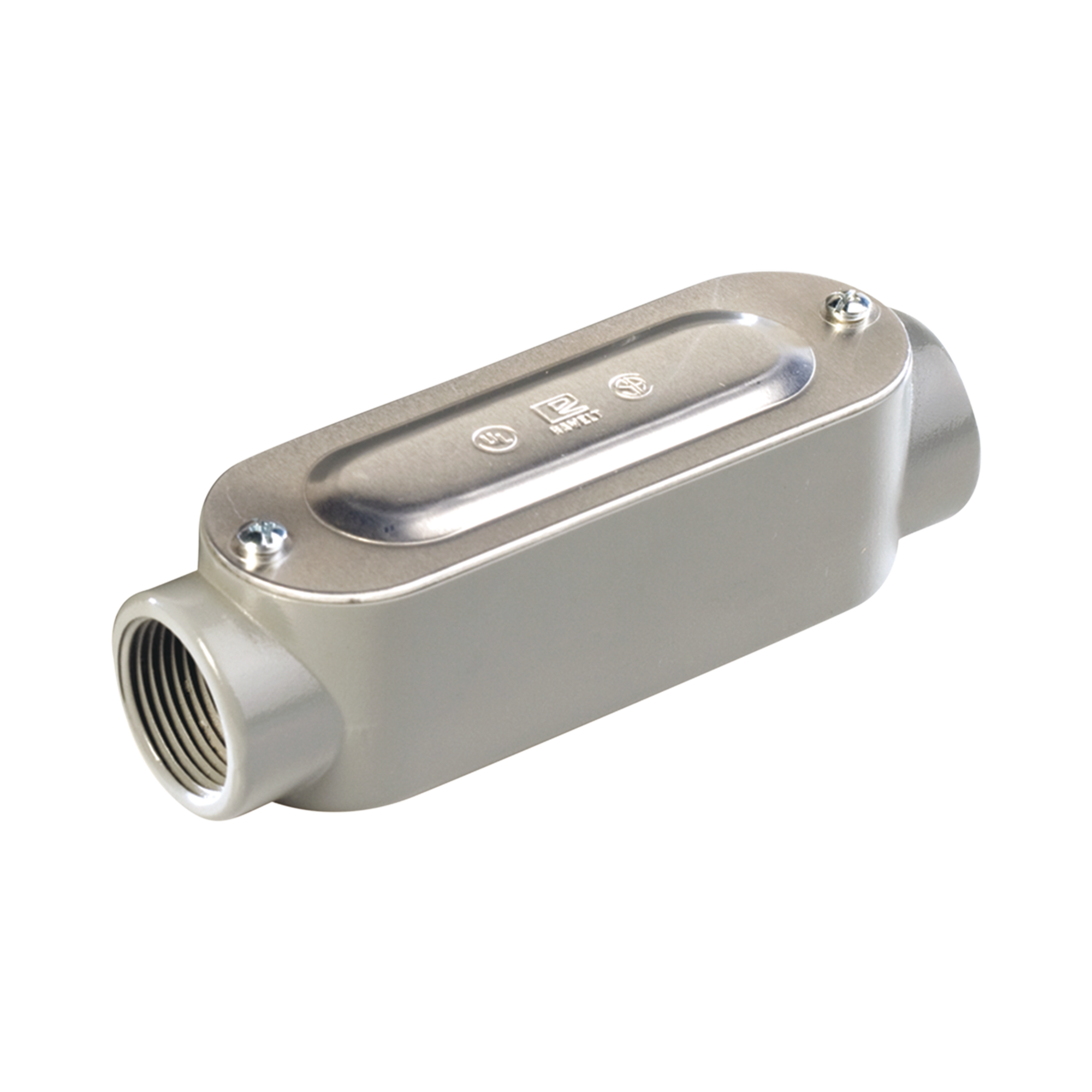 Caja oval roscada tipo C de 1 1/2" (38.1 mm) Incluye tapa y tornillos.