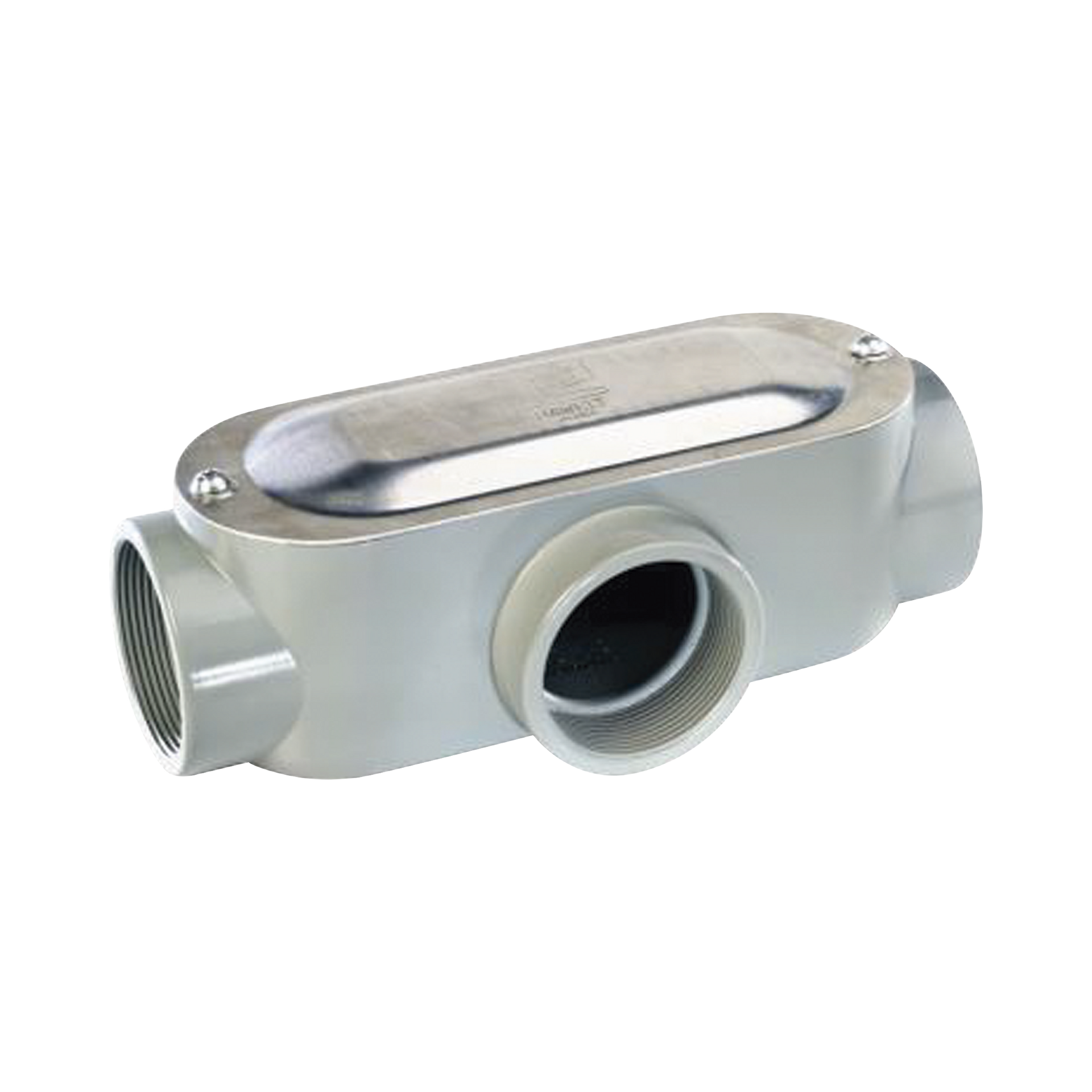 Caja oval roscada tipo T de 1 1/2" (38.1 mm) incluye tapa y tornillos.