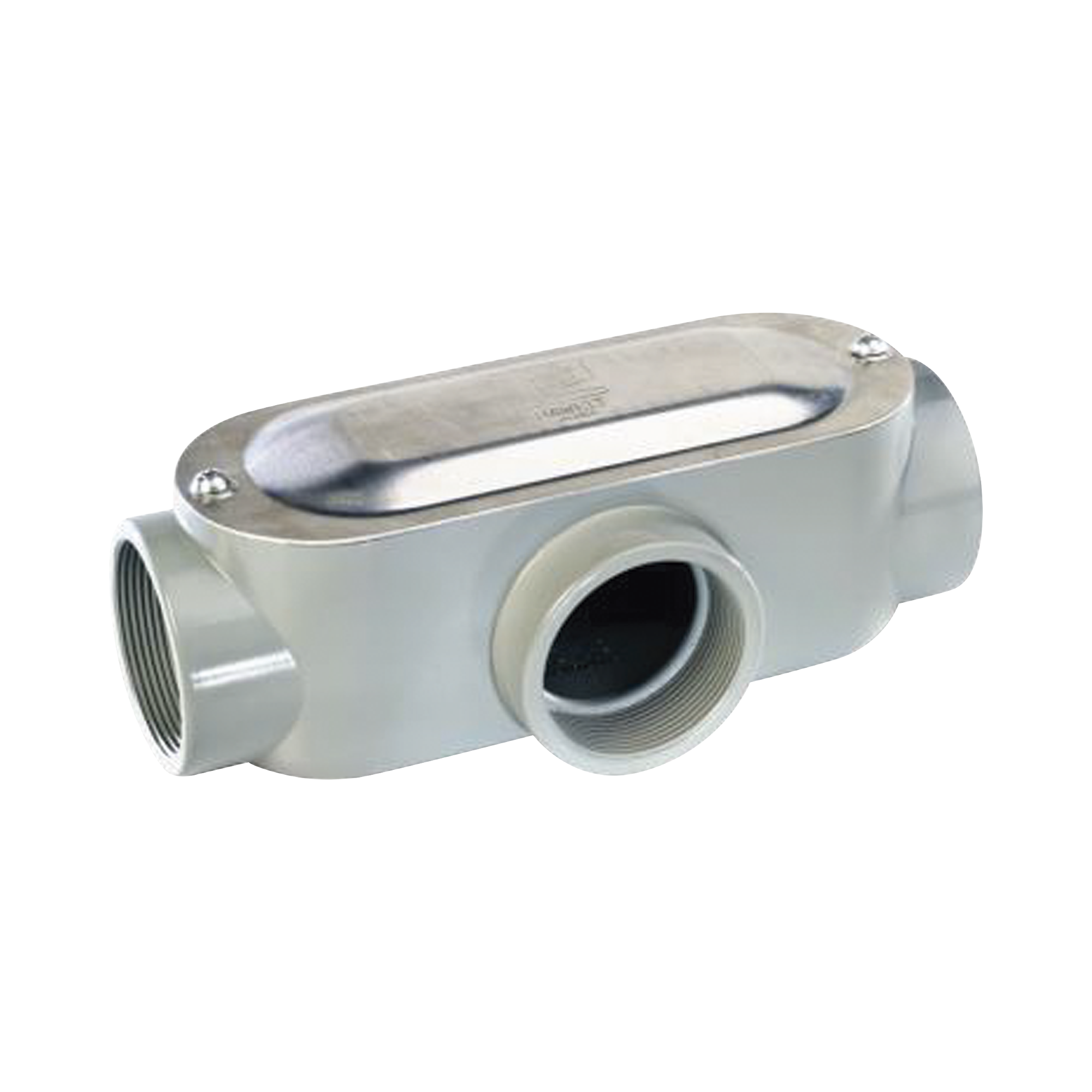 Caja oval roscada tipo T de 1 1/2" (38.1 mm) incluye tapa y tornillos.