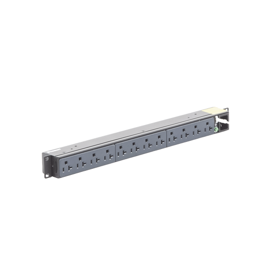 PDU BÃ¡sico para DistribuciÃ³n de EnergÃ­a, Enchufe de Entrada NEMA 5-15P, Con 12 Contactos NEMA 5-20R, InstalaciÃ³n Horizontal de 19in, 1UR, 15 Amp, 120 Vca