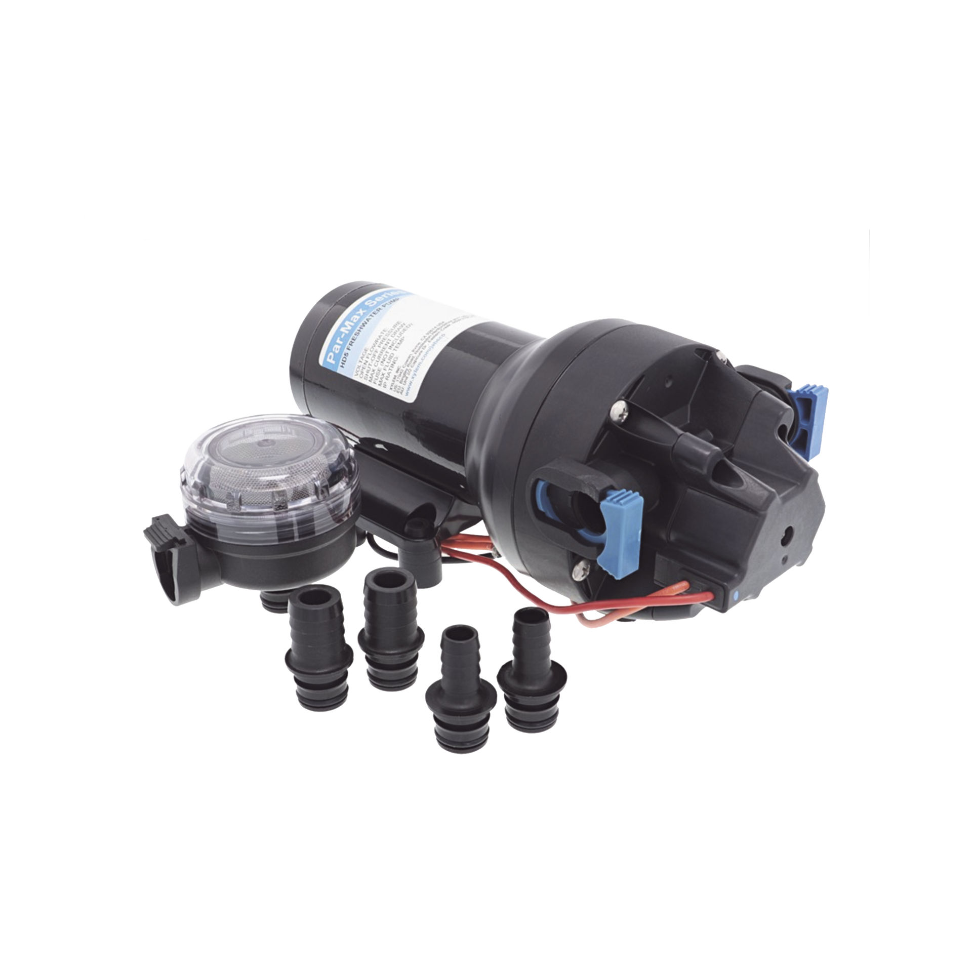 Bomba controlada por presiÃ³n Par Max para trabajo pesado a 12 Vcd, caudal de 5 GPM, presiÃ³n mÃ¡xima 40 psi, para manguera de entrada con orificio de 38 mm (1Â½â), manguera de descarga con orificio de 25 mm (1â)