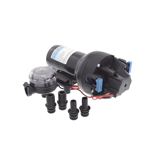 Bomba controlada por presiÃ³n Par Max para trabajo pesado a 12 Vcd, caudal de 5 GPM, presiÃ³n mÃ¡xima 40 psi, para manguera de entrada con orificio de 38 mm (1Â½â), manguera de descarga con orificio de 25 mm (1â)