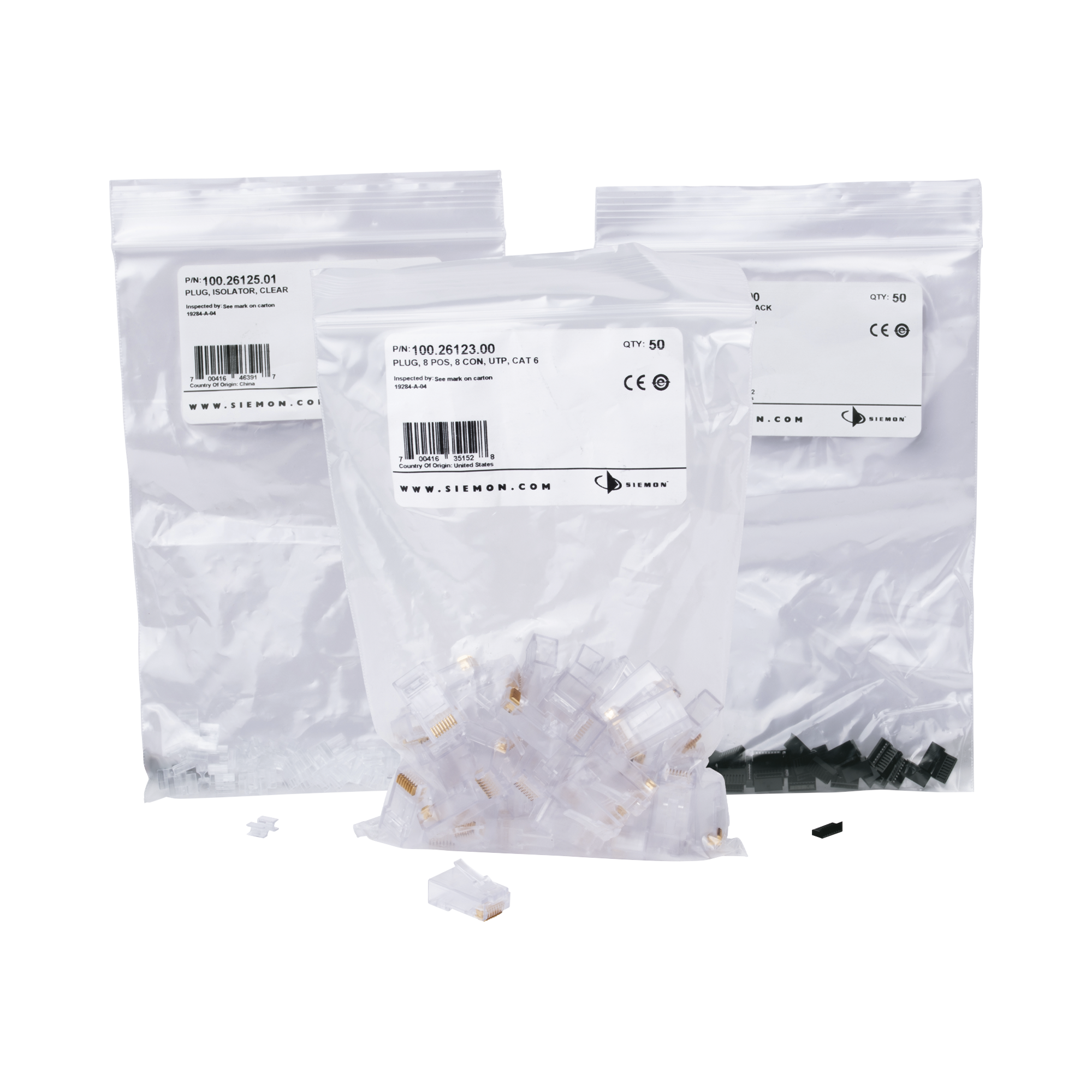 Plug RJ45 Cat6, Para Cable UTP  Calibre 23 a 26 AWG, Chapado en Oro de 50 micras, Bolsa con 50 piezas