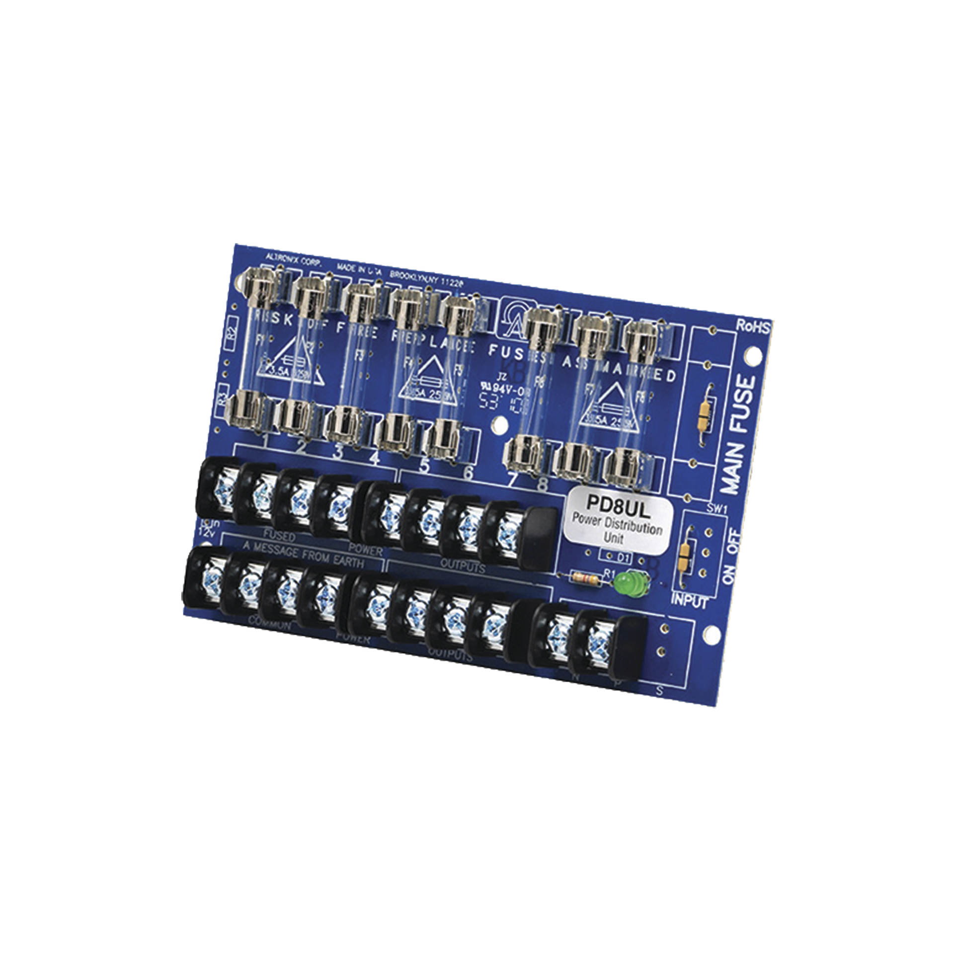 Tablero distribuidor de voltaje, 8 salidas con fusible de protecciÃ³n. Para uso con Fuentes de poder ALTRONIX.