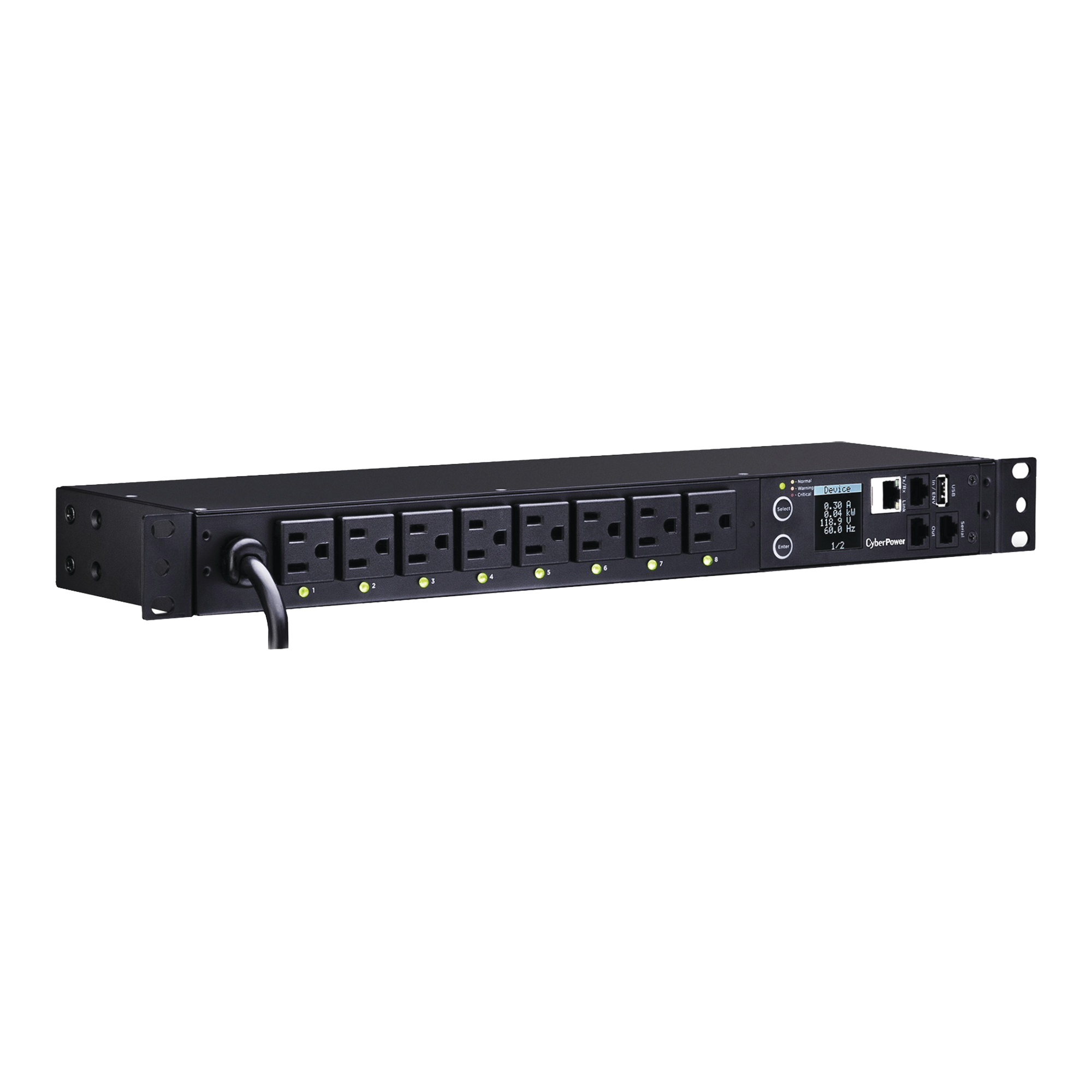 PDU Switchable por Toma, Para DistribuciÃ³n de EnergÃ­a, Entrada 120 Vca NEMA 5-15P, Con 8 Salidas NEMA 5-15R, Horizontal 19in, 1UR
