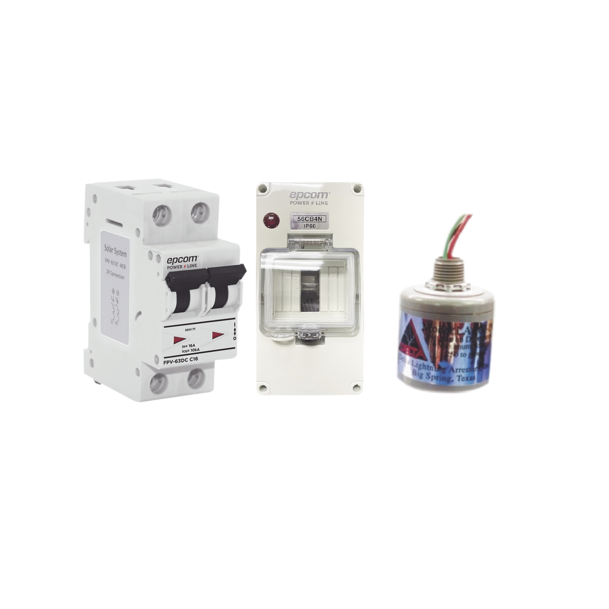 Kit de Centro de Carga Para Corriente Directa, Breaker de hasta  800 Vcc de 20 A con Supresor de Descargas AtmosfÃ©ricas.