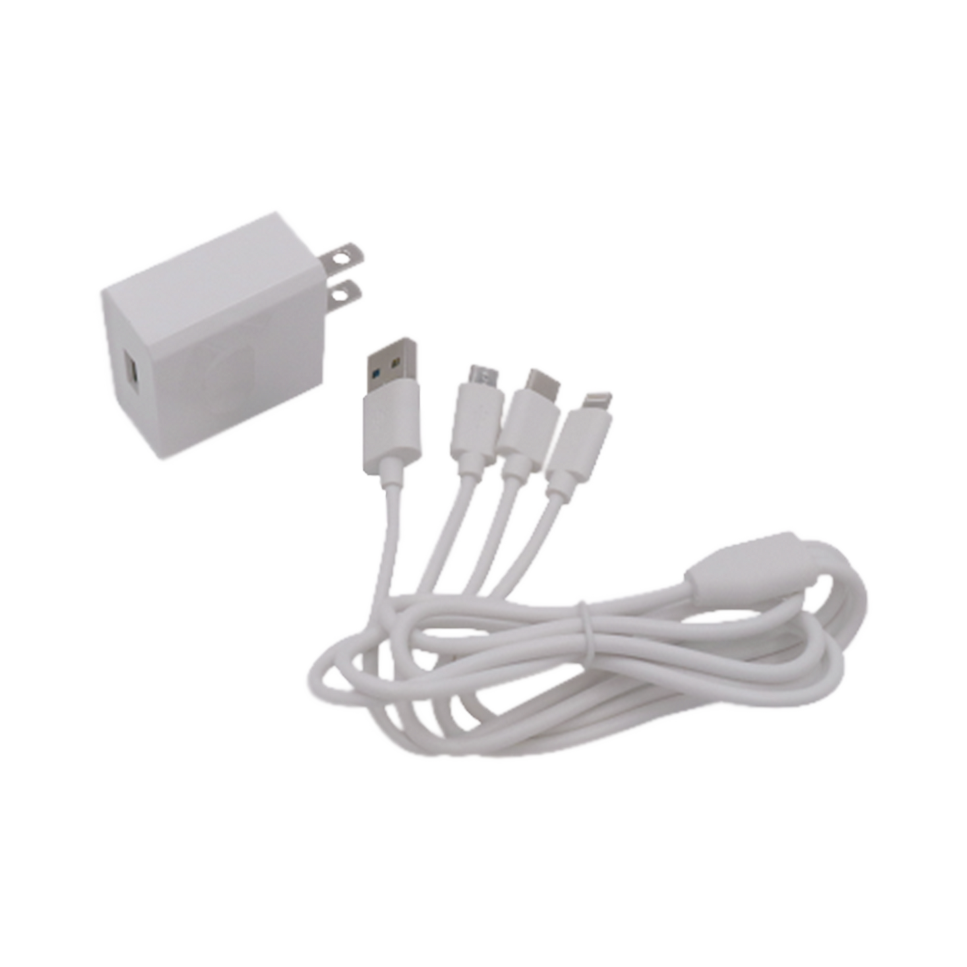 Cargador de pared USB de 5 Vcc 2A / Multi-puertos / USB-C / Micro USB / Tipo C / Lightning (iPhone) / ExtensiÃ³n de cable 1.2 metros