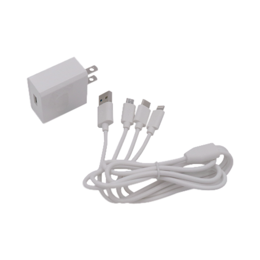 Cargador de pared USB de 5 Vcc 2A / Multi-puertos / USB-C / Micro USB / Tipo C / Lightning (iPhone) / ExtensiÃ³n de cable 1.2 metros