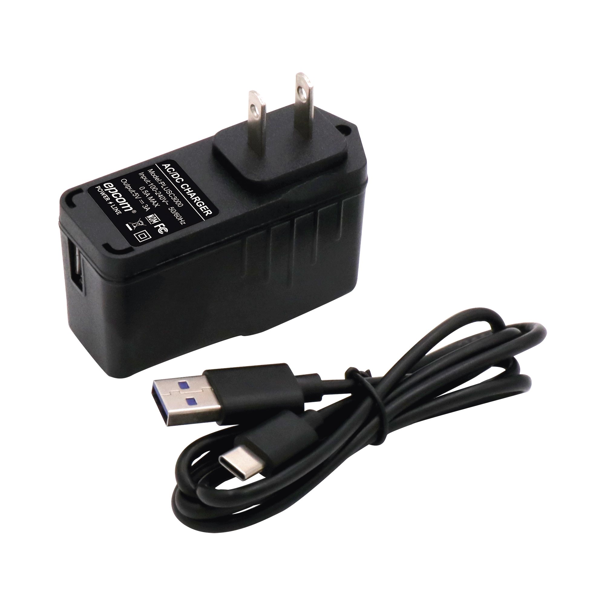 Adaptador de pared de 5 Vcc, @ 3 A con micro-USB tipo C